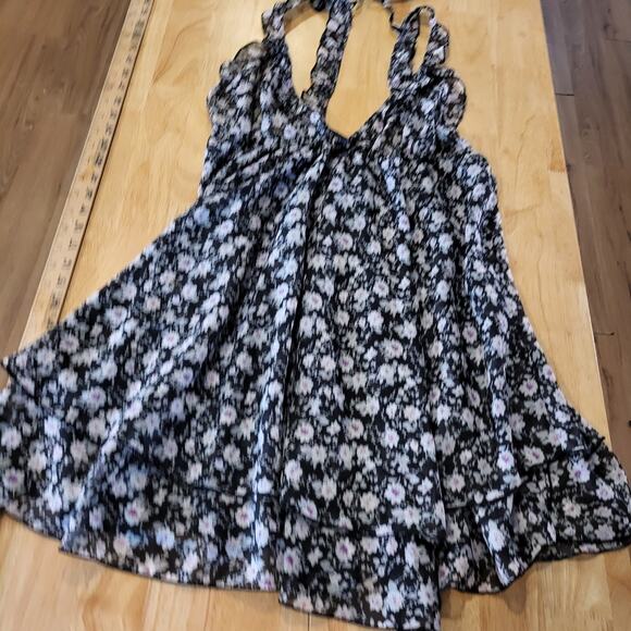 B'Delicious Teddy Dress Black Floral Sleeveless Back Tie Knee Length - Picture 1 of 11